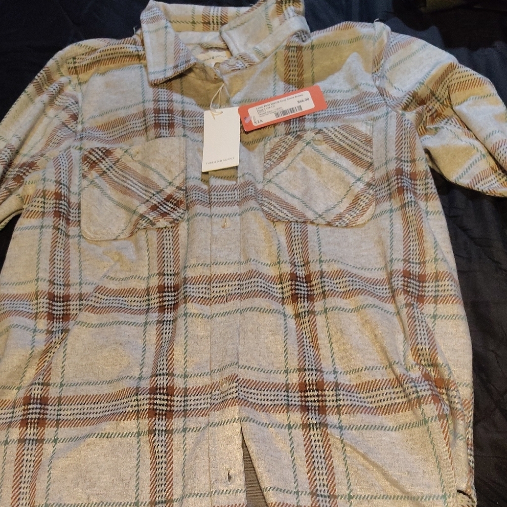 Thread & Supply Plaid Button Down Shirt - Gray, Brown, Green